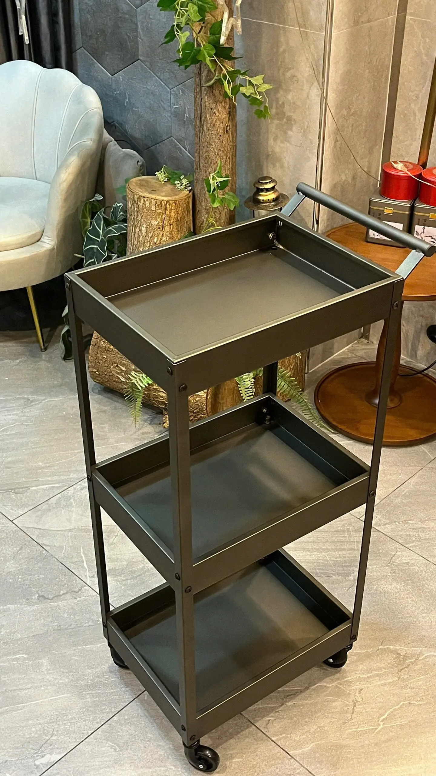 Xe Đẩy Sắt Sơn Tĩnh Điện 3 Tầng (2 Màu)